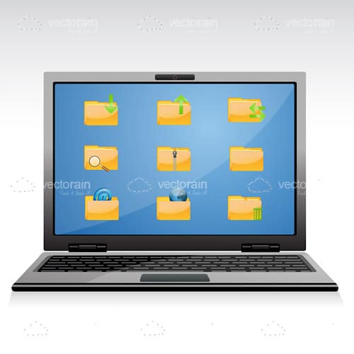 Laptop with Folder Icons on Screen